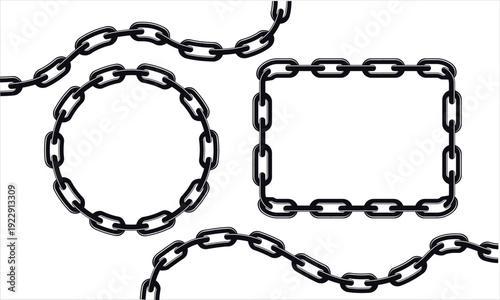 Bold Metal Chain Frame Set – Circle and Square Border Vector Illustration