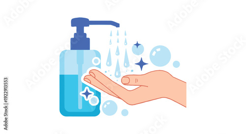 Hand sanitizing with a pump bottle hygiene and cleanliness illustration