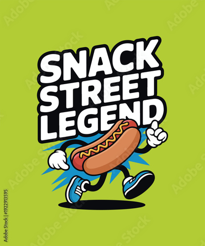 Snack Street Legend Hotdog Cartoon Typography T Shirt Design