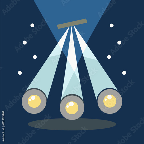 Glowing white spotlights set