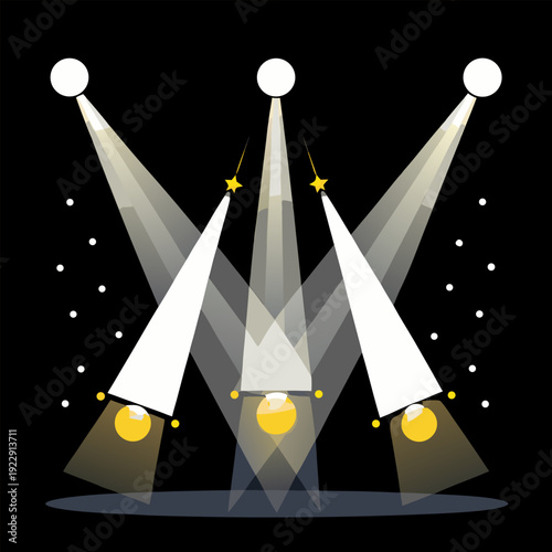 Glowing white spotlights set