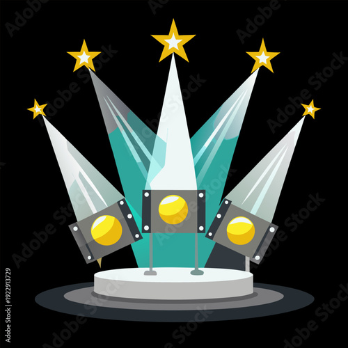 Glowing white spotlights set