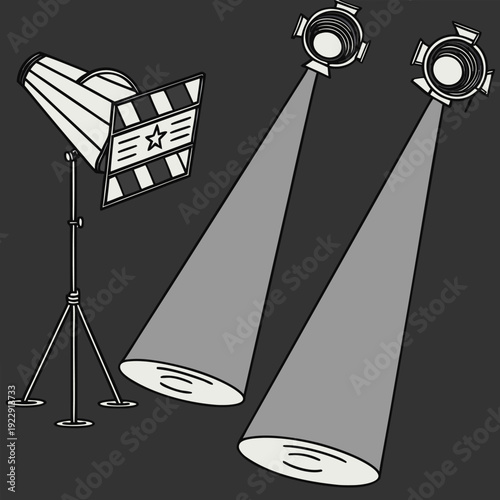 Glowing white spotlights set