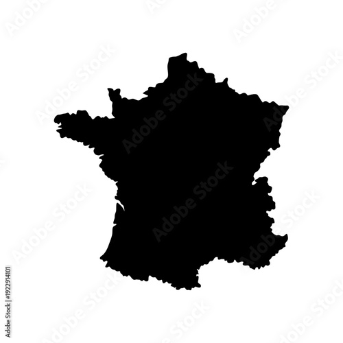 Map silhouette of France, a country in Western Europe. This outline represents the geographical shape of the nation