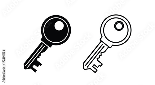 Two keys depicted in contrasting black and white line art styles