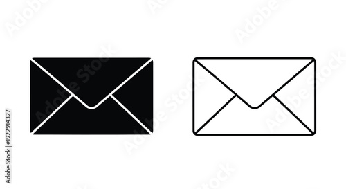 Two envelope icons one filled one outlined representing mail concepts