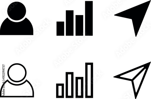 Collection of simple black and white business and communication icons