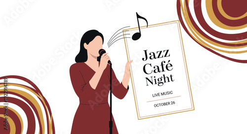 Woman Singing Jazz at Cafe Night Live Music Event Poster