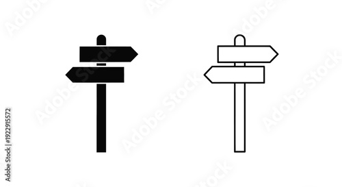 Two signpost icons one filled one outlined depicting direction