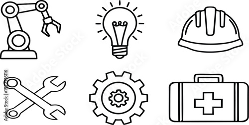 Industrial and construction tools icons set