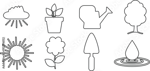 Gardening icons and symbols for planting and growth