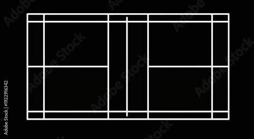 Top View Outline of Tennis or Badminton Court on Solid Black Background