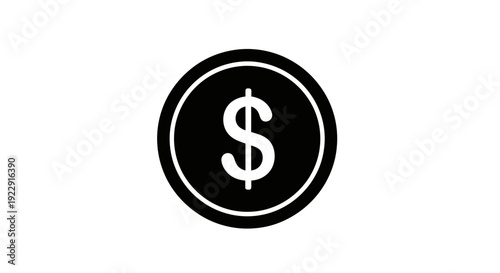 Black Circle with White Dollar Sign Icon on Isolated White Background