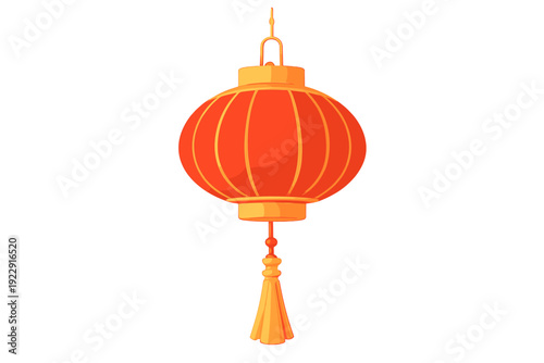 A 3D rendered traditional red Chinese lantern with yellow vertical ribs and a matching tassel at the bottom, isolated against a plain black background for a clean look.