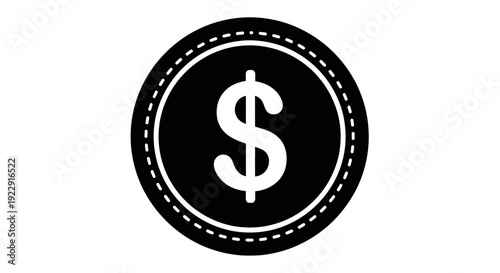 Dollar currency symbol coin icon, money financial graphic in a black circle on isolated white background.