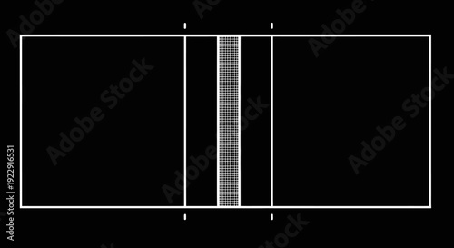 Padel court layout outline, top view of sports field lines on dark background.