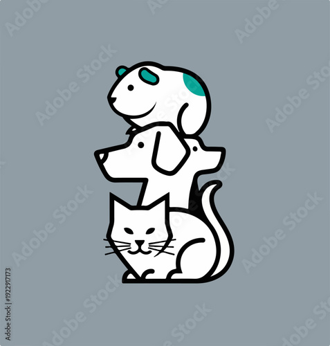 Stacked Pet Friends - A Playful Illustration of Dog, Cat, and Guinea Pig.