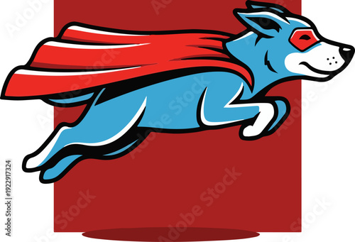 Superhero Dog Flying Through the Air with Red Cape and Mask.