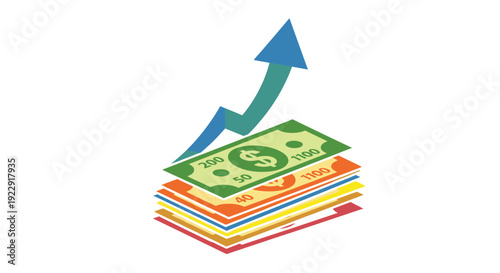 Financial growth represented by stacks of money and an upward arrow
