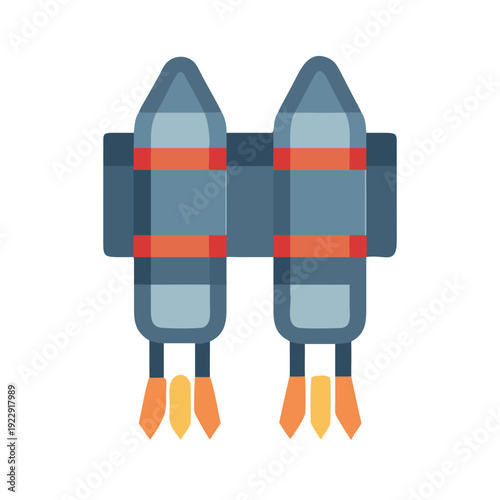 Stylized Jetpack Illustration on Black Background, Highlighting Blue and Orange Tones