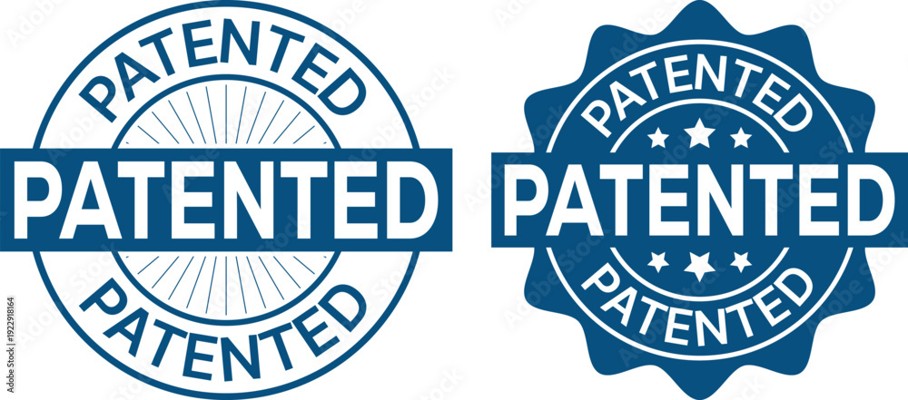 Fototapeta premium Patented Round and Scalloped Badge Set, Vintage Patent Certification Stamp Emblem Vector Collection
