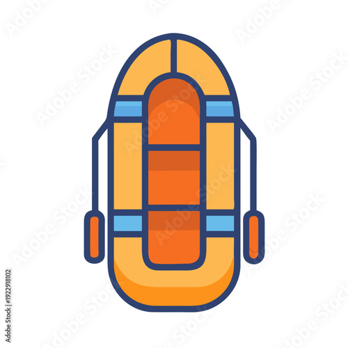 Colorful cartoon style inflatable raft illustration with paddles against a black background