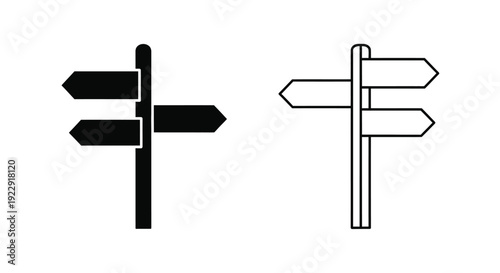 Two directional signpost icons one black and one white