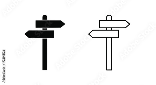 Two directional signpost icons one black and one white outline