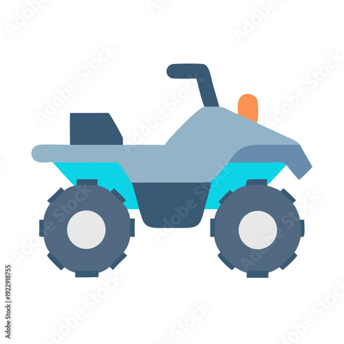Flat illustration of a light blue all-terrain vehicle or ATV on black