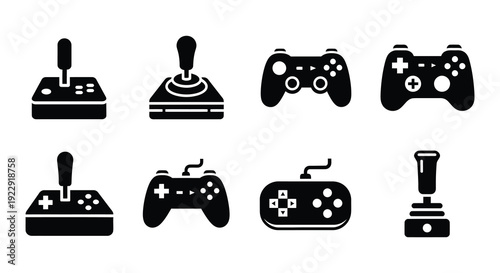 Collection of black silhouette icons depicting various gaming controllers