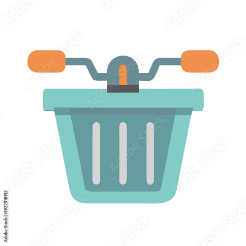 Illustration of a cartoonish bicycle basket with simple geometric shapes on a black background.