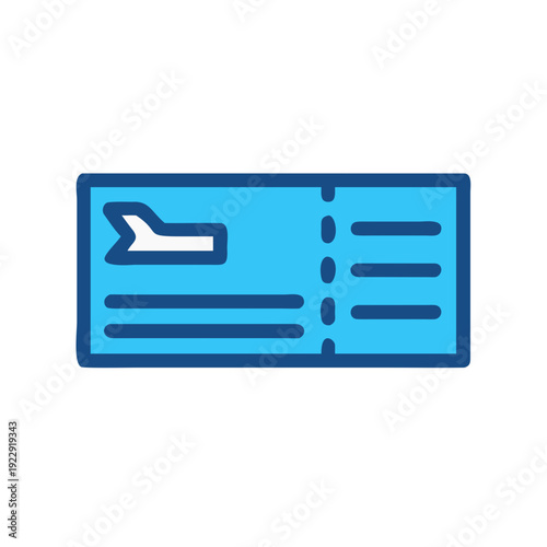 Illustration of a blue airplane ticket with airplane symbol on a black background