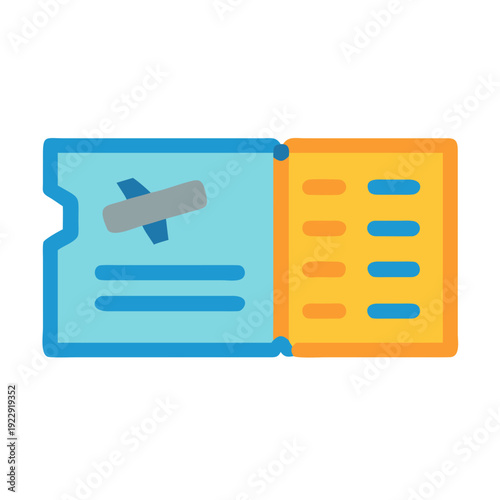 Vector illustration of a generic light-blue and orange boarding pass on black backdrop