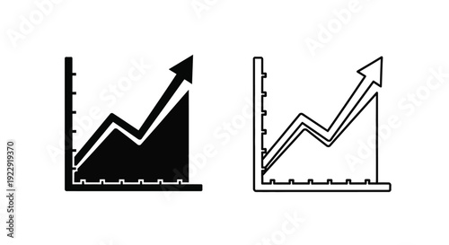 Two line graphs depicting growth and fluctuating trends black and white