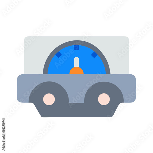 Stylized vehicle dashboard illustration with speedometer indicator on black background