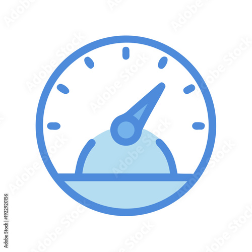 Blue speedometer gauge indicating performance level on black background graphic illustration