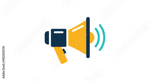 A colorful illustration of a vintage megaphone with sound waves