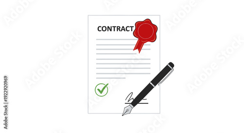 Contract document with red wax seal and fountain pen.