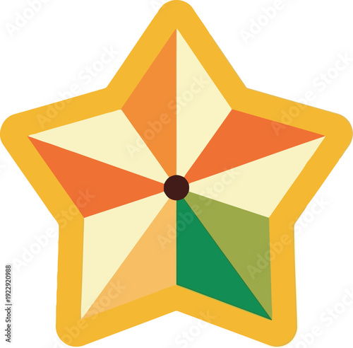 Colorful geometric star icon with retro pinwheel design for badges, awards, and playful branding