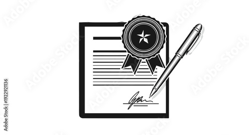 Official document with signature and seal icon.