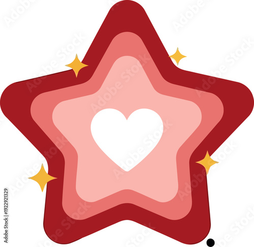 Red star with heart icon, flat vector illustration for love, rating, and romantic design concepts