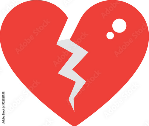 Broken Heart Icon – Red Flat Vector Illustration for Sadness, Heartbreak, Divorce, and Emotional Loss Concepts