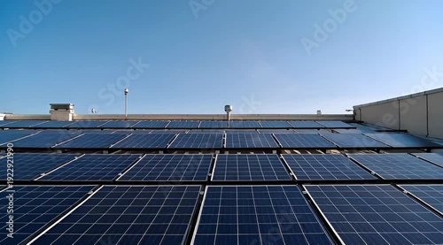 Solar Panels on Rooftop Absorbing Sunlight on a Clear Blue Day