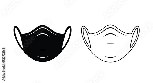 Two face masks a black solid version and a white lined design