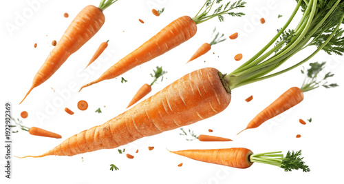 Fresh Carrots Flying Isolated