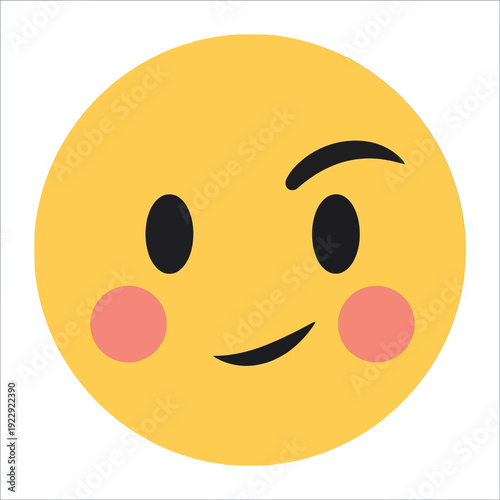 Winking Smirking Emoji Face Vector Icon with Raised Eyebrow and Blush Cheeks on White Background