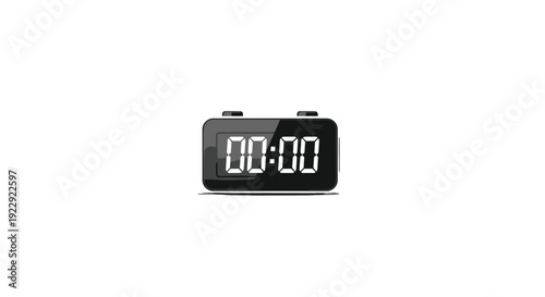 A black digital alarm clock displays the time 00:00 on its glowing white LED screen against a plain white background.
