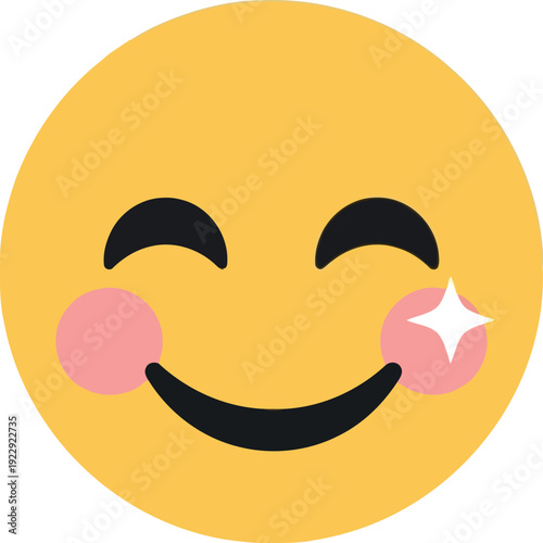 Smiling Blushing Emoji Face with Sparkle Vector Icon for Social Media and Messaging Apps