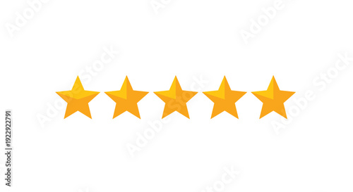 A line of five solid yellow stars representing a perfect rating or excellent feedback on a white background.