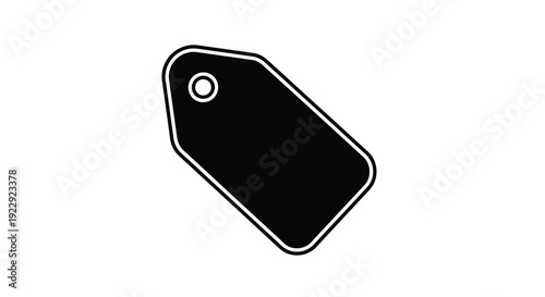 Simple black tag illustration with a circular hole for attachment